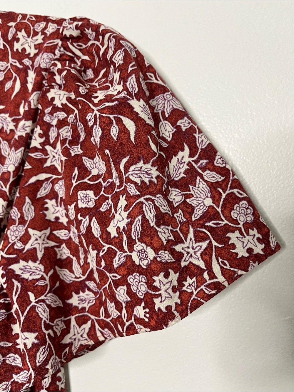 Madewell Maroon White Ditsy Floral Wrap Mini Dress Spring Summer Cottagecore Sm - Picture 8 of 8